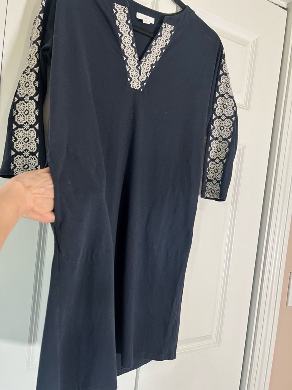 J. Jill Navy Tunic  dress with ivory Floral Embroidery - Picture 2 of 7